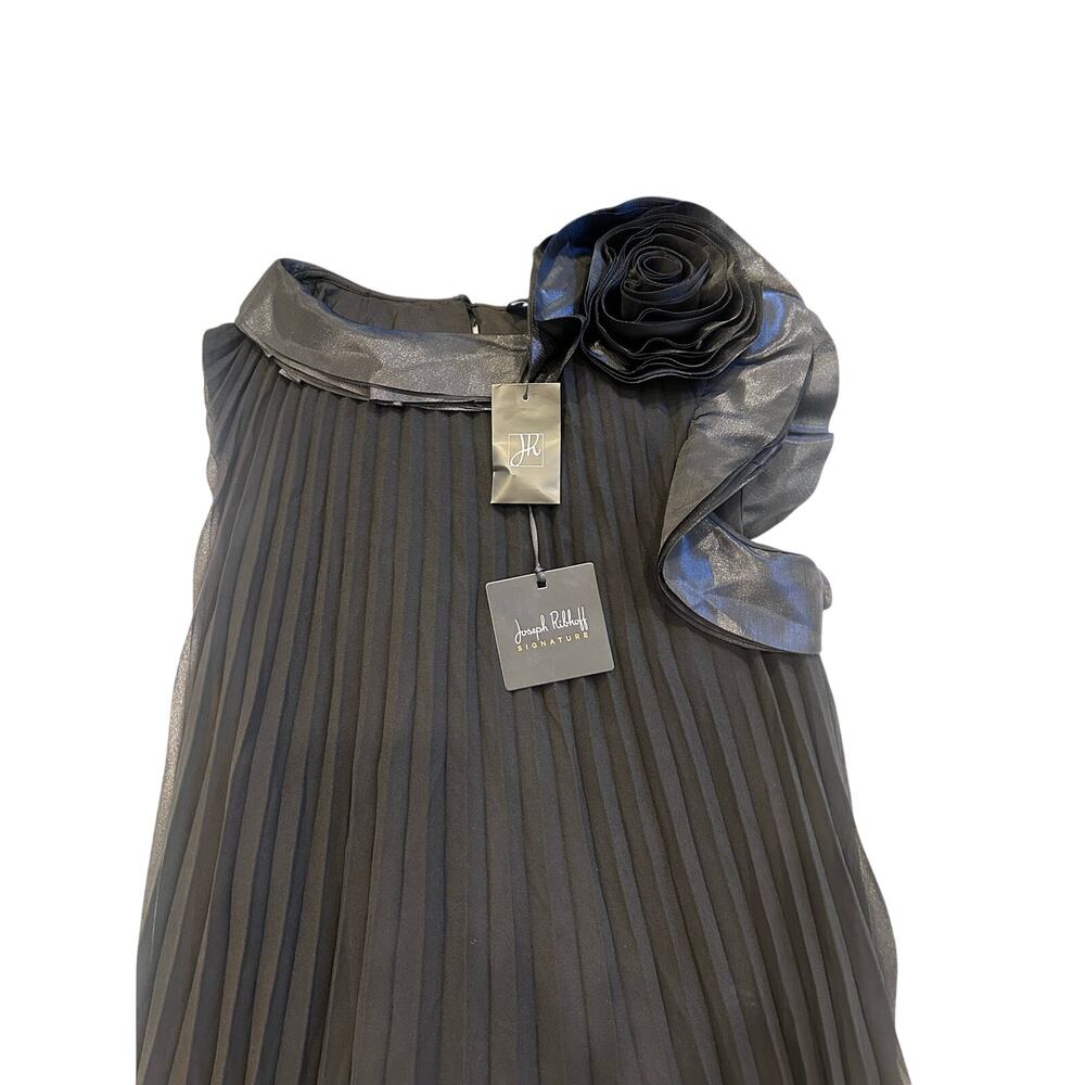 Joseph Ribkoff Black Pleated Dress Rosette Shoulder Size 8 NWT